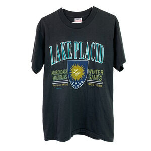 Lake Placid Adirondack Mountains Winter Games 1932-1980 Black T-Shirt Large Rare